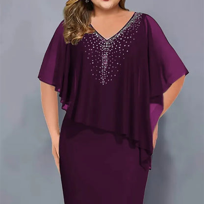 Robe cape Femme Mousseline Superposée Strass