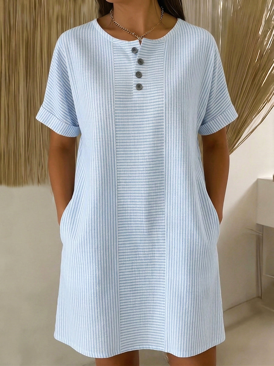 Robe Femme Coton Lin Boutonnée Coupe Ample Col Henley - PanierRoyale