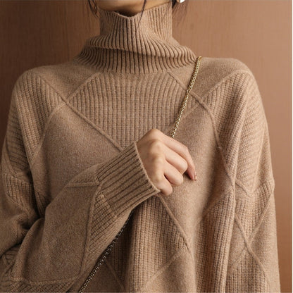 Pull en Maille Col Roulé avec Motif Tresse
