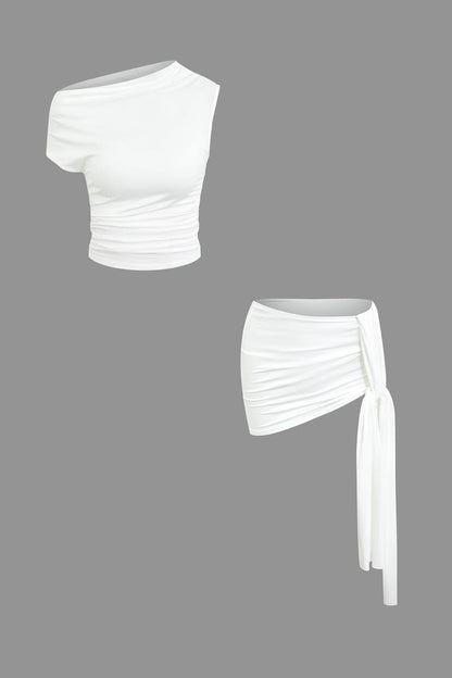 Top Épaule Uniquement & Mini Jupe Drapée pour Soirée Glamour