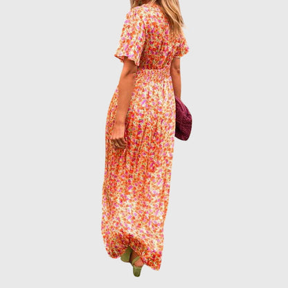 Robe Femme Longue Fleurs Manches Courtes