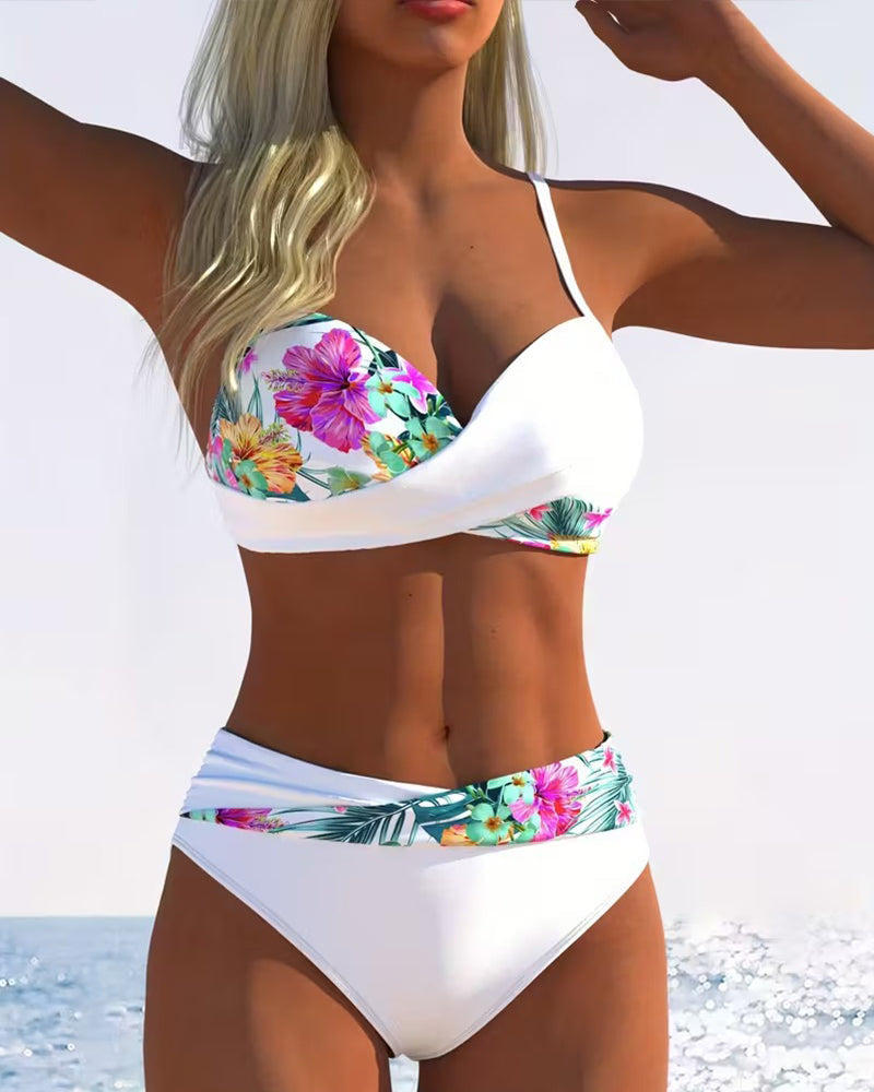 Bikini Femme Tissu Floral Bretelles Fines Ajustées