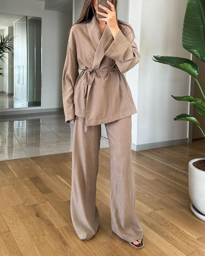Costume Femme Élégant Manches Longues et Pantalon Taille Comfy - PanierRoyale