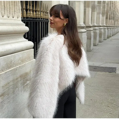 Pullover Femme Épaules Découvertes en Fausse Fourrure
