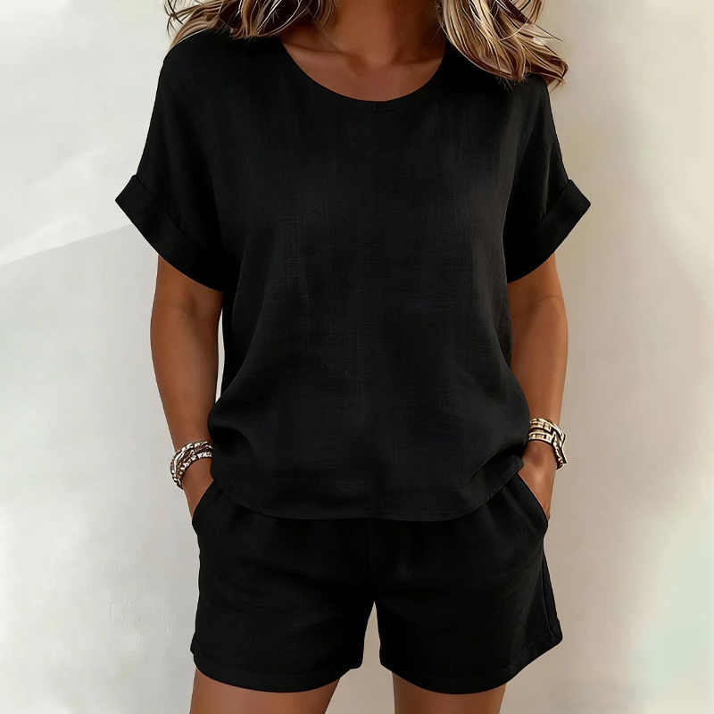 Ensemble Femme T-shirt Coton et Short Taille Élastique