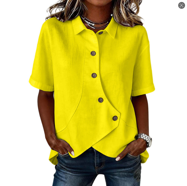 Chemise Femme Asymétrique Boutons Col Structuré Élégant