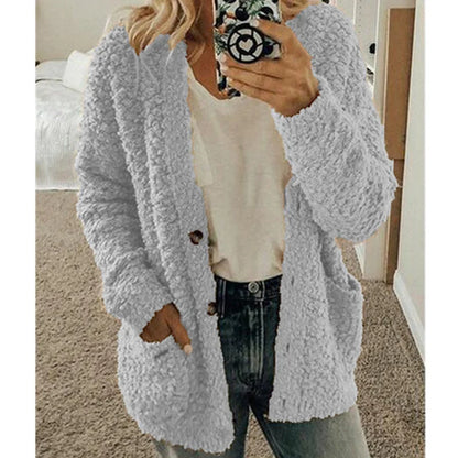Veste femme hivernale blanche épaisse avec poches et boutons