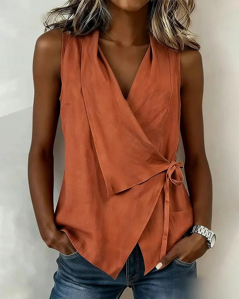 Haut Femme Asymétrique Sans Manches Coupe Enveloppée - PanierRoyale