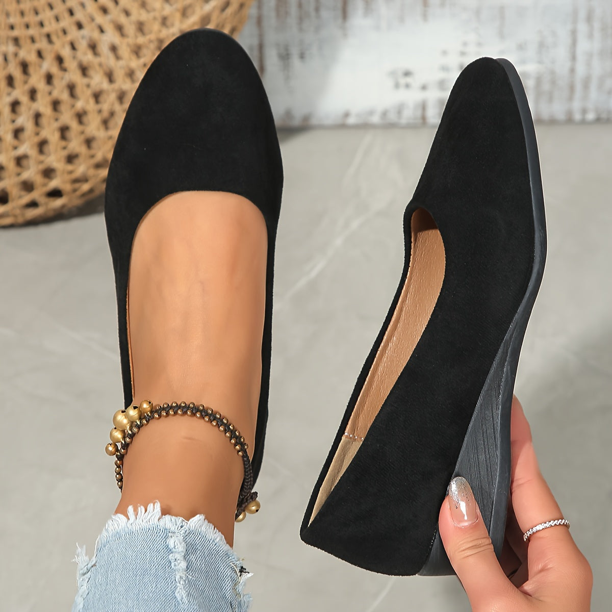 Ballerines Femme Talon Compensé Confortable Texture Douce - PanierRoyale