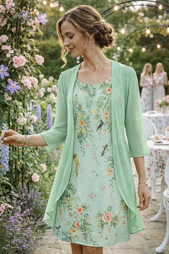 Ensemble Femme Robe Fleurie et Cardigan Léger Assorti