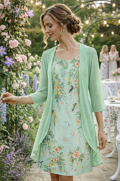 Ensemble Femme Robe Fleurie et Cardigan Léger Assorti