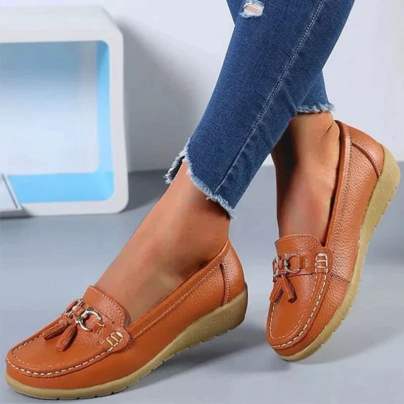 Mocassins Femme Cuir Finition Texturée Semelle Souple Enfiler