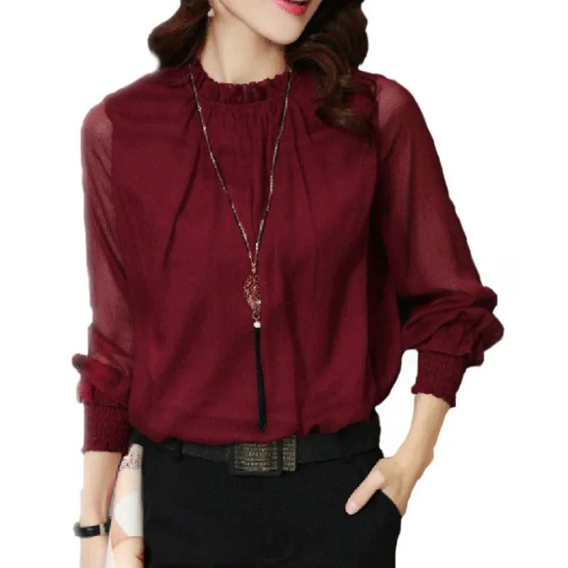 Blouse Femme Élégante à Manches Longues avec Volants