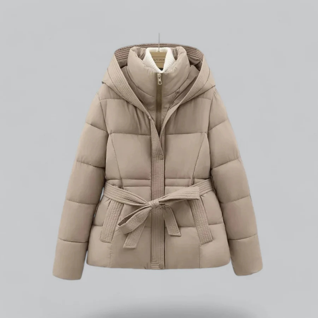 Parka Féminine À Capuche avec Ceinture Adjustable