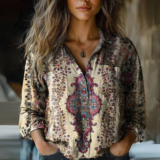 Blouse Femme à Manches Longues et Fleurs Colorées - PanierRoyale