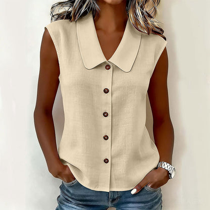 Chemisier Femme Sans Manches Col en V Boutons Manches Courtes