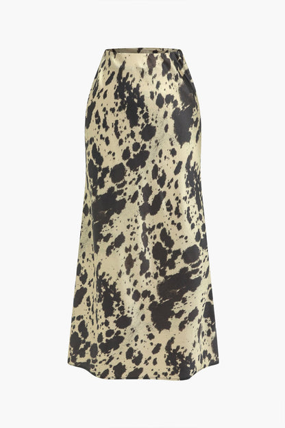 Robe Mi-Longue Satinée Haute Taille Imprimé Animalier - BerlinGlamour
