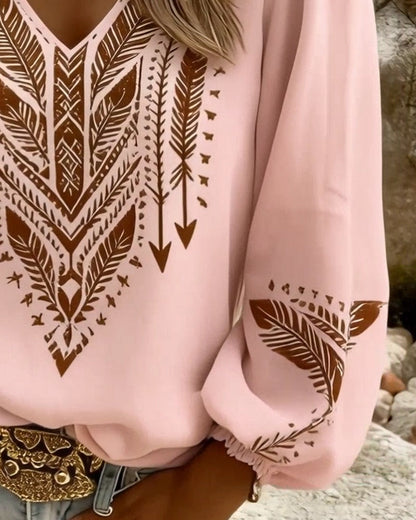 Blouse Femme Coton Décolleté en V Manches Bouffantes