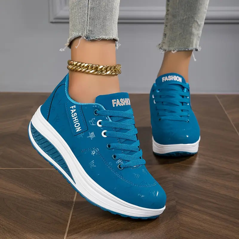 Baskets Femme Cuir Synthétique Semelle Compensée Lacets Minimalistes