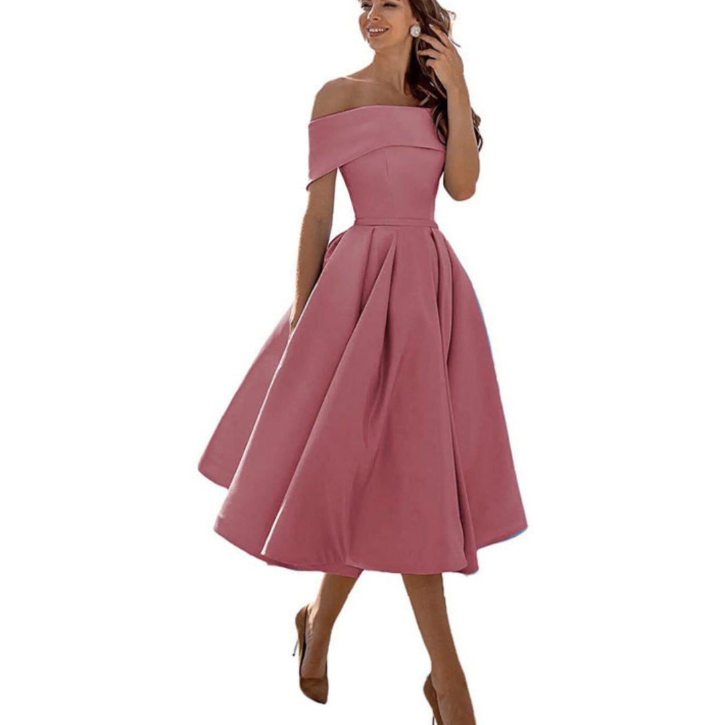Robe Féminine Évasée Découpe Épaules