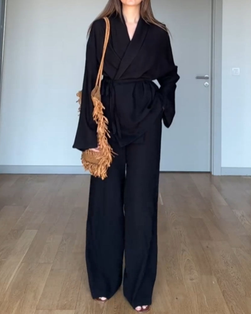 Costume Femme Élégant Manches Longues et Pantalon Taille Comfy
