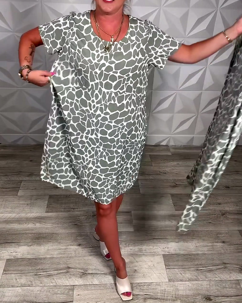 Robe Droite Femme Coton Col Rond Manches Courtes