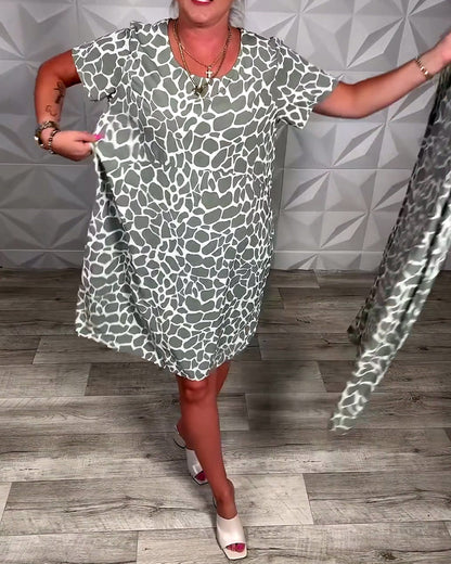 Robe Droite Femme Coton Col Rond Manches Courtes