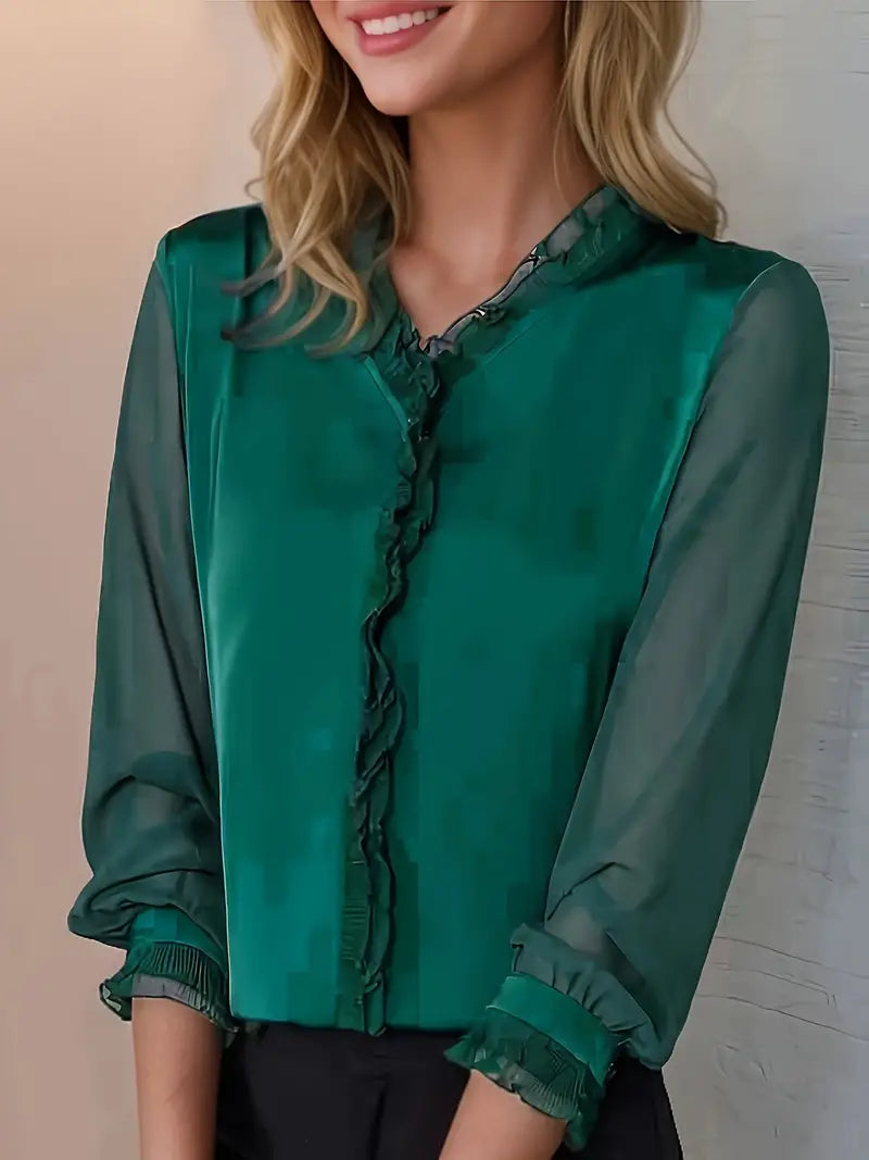 Blouse Femme Élégante à Manches Longues avec Volants - BerlinGlamour