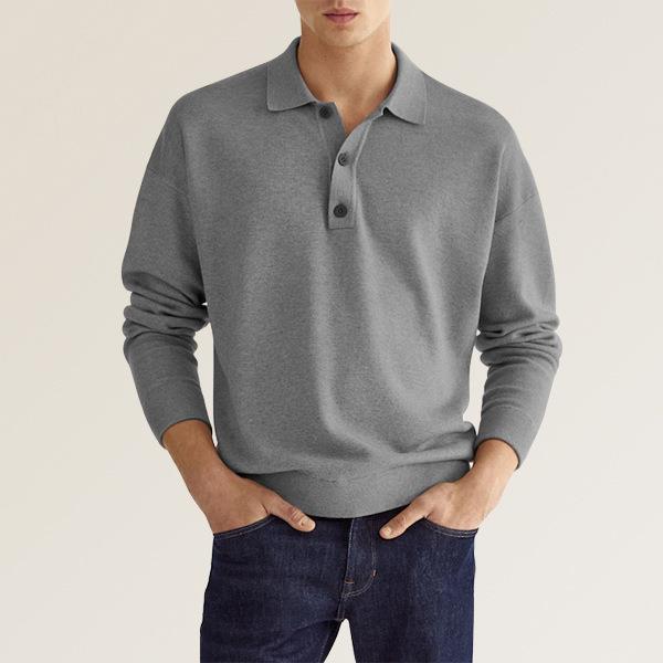 Polo Homme Manches Longues Vert Olive Coton Classique