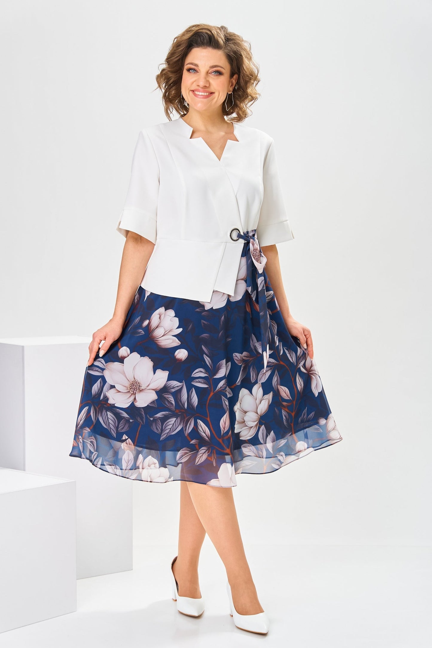 Robe midi Femme Coton Soie Fluide Manches Courtes