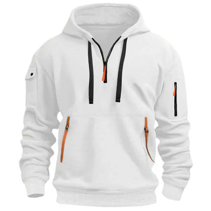 Sweat à capuche noir sport avec poches zippées et manches raglan ajustables