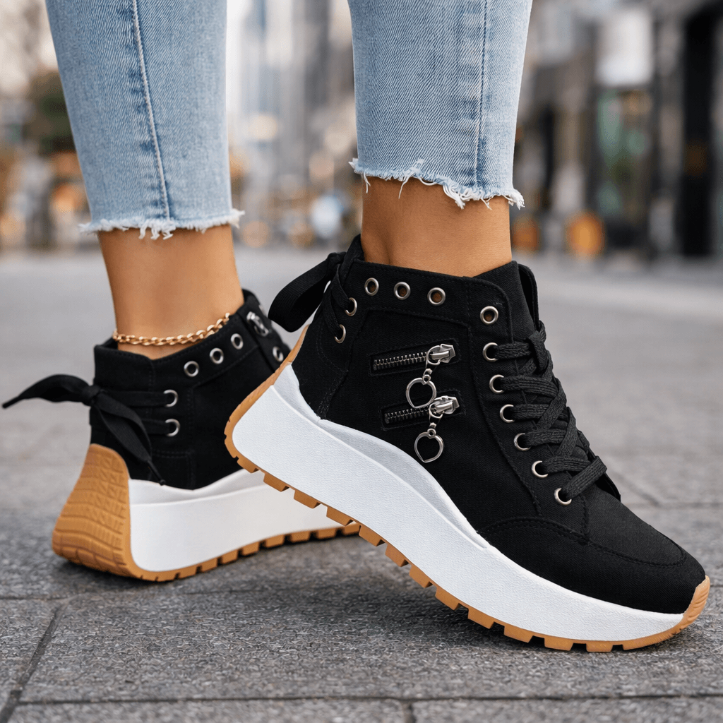 Baskets Femme Denim Plateforme Détails Zippés