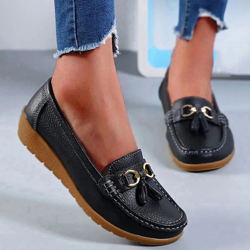 Mocassins Décontractés à Pompons en Cuir - PanierRoyale