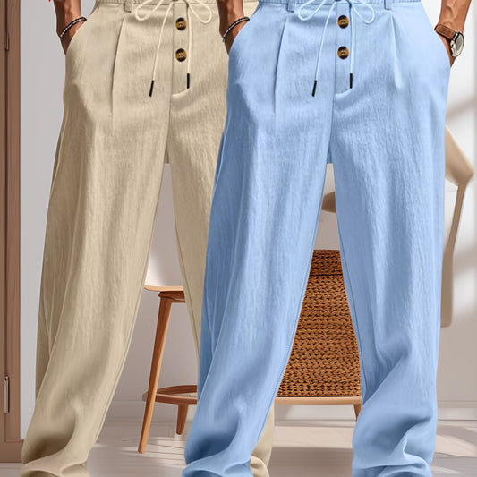 Pantalon Homme en Lin Beige Clair Décontracté - PanierRoyale