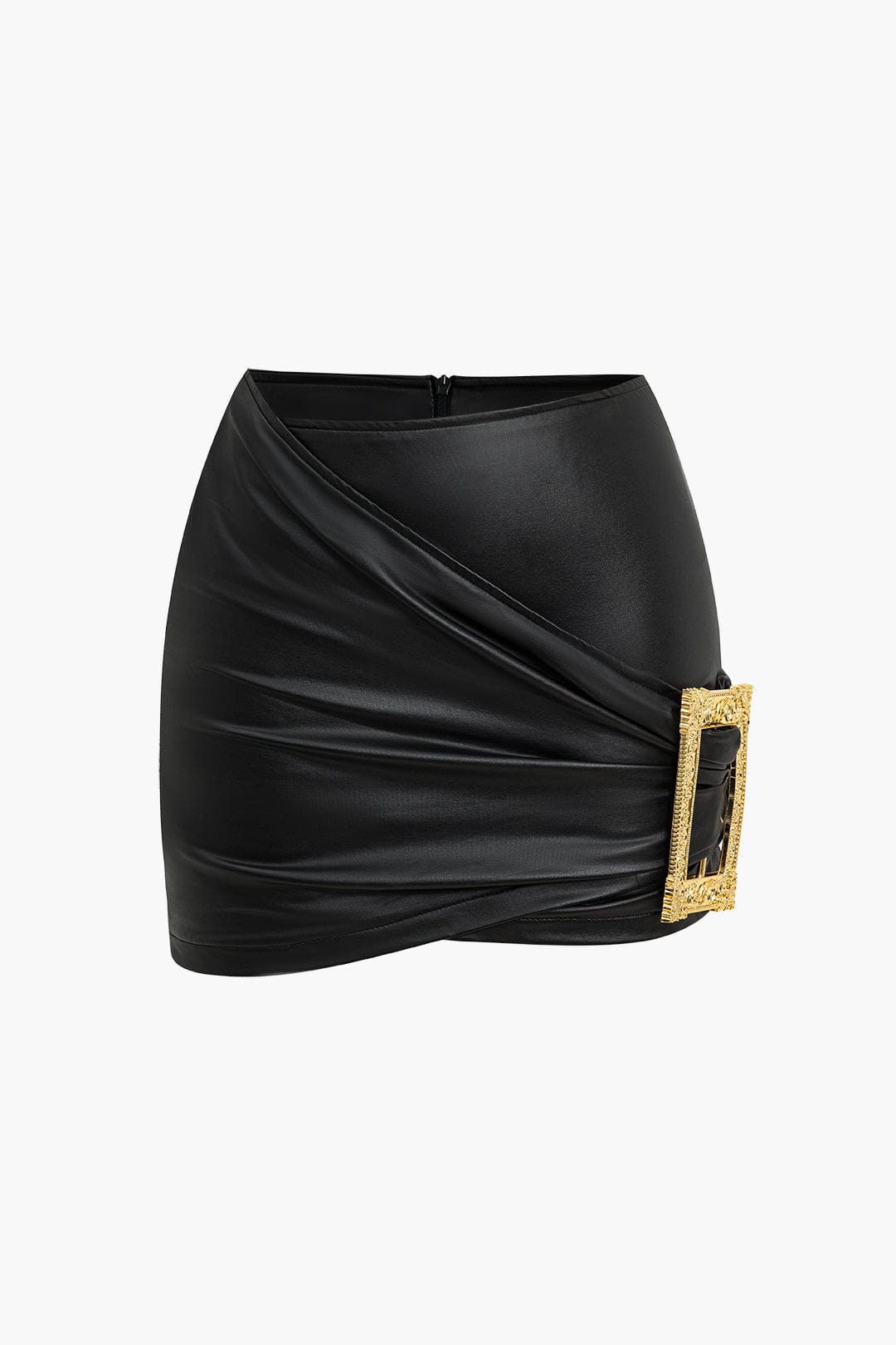 Rock Court en Cuir Imitation Asymétrique Décolleté - BerlinGlamour