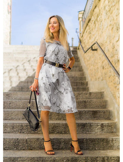 Robe midi Femme Plissée Imprimé Floral Manches Courtes
