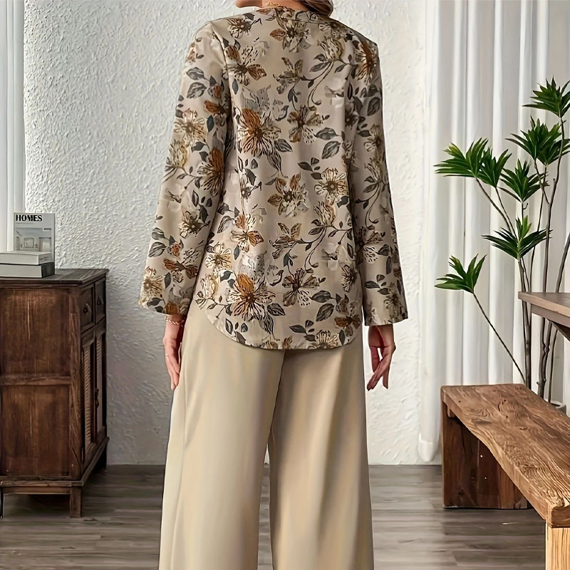 Ensemble Femme Blouse Fluide Imprimé et Pantalon Large Coupe Ample