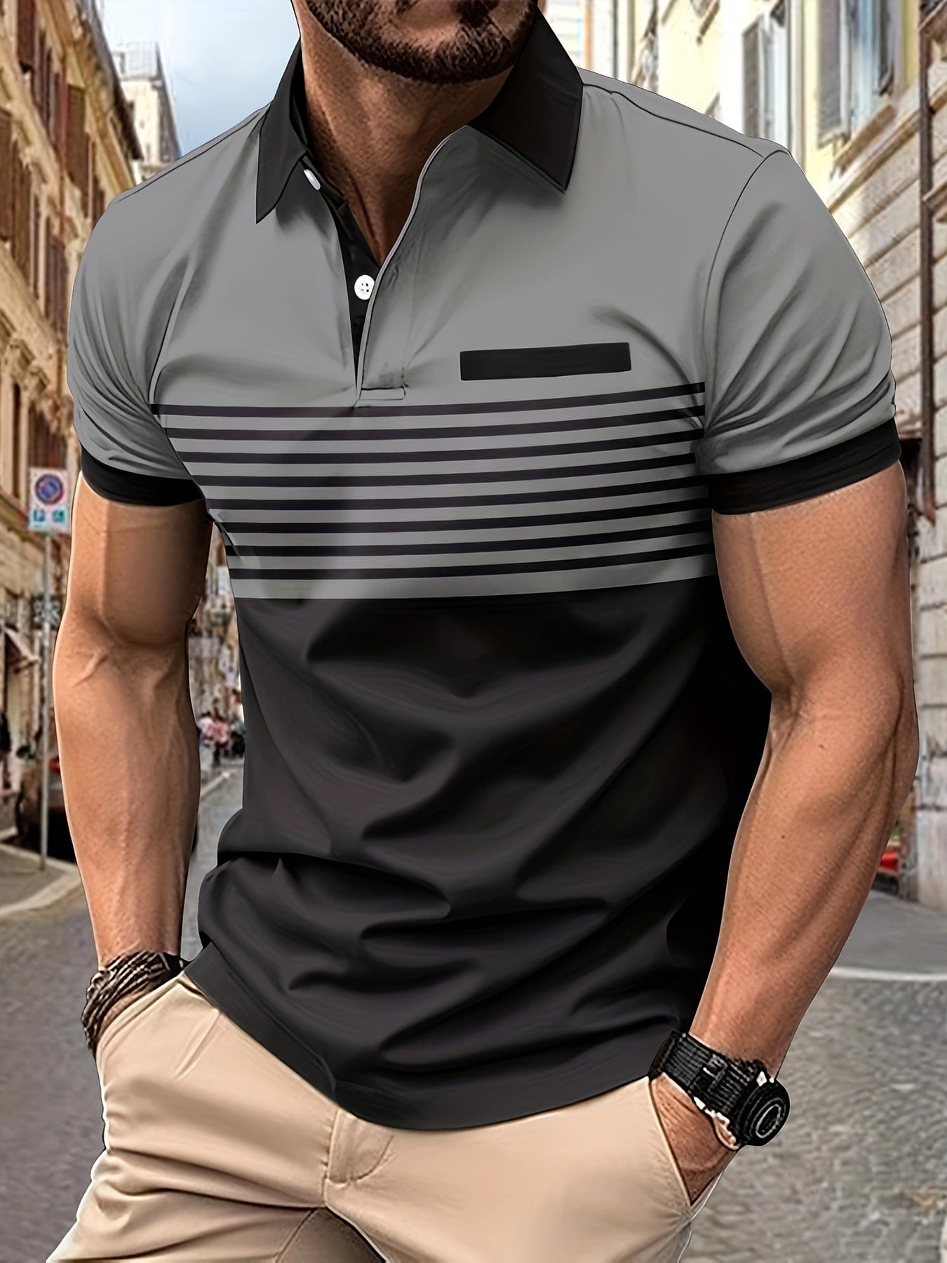 Polo Homme Marine à Manches Courtes et Rayures Élégantes