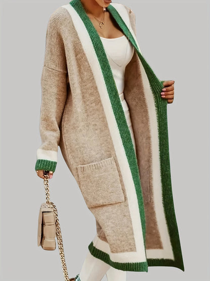 Cardigan Laine Douce avec Poches et Ourlet Contraste - PanierRoyale