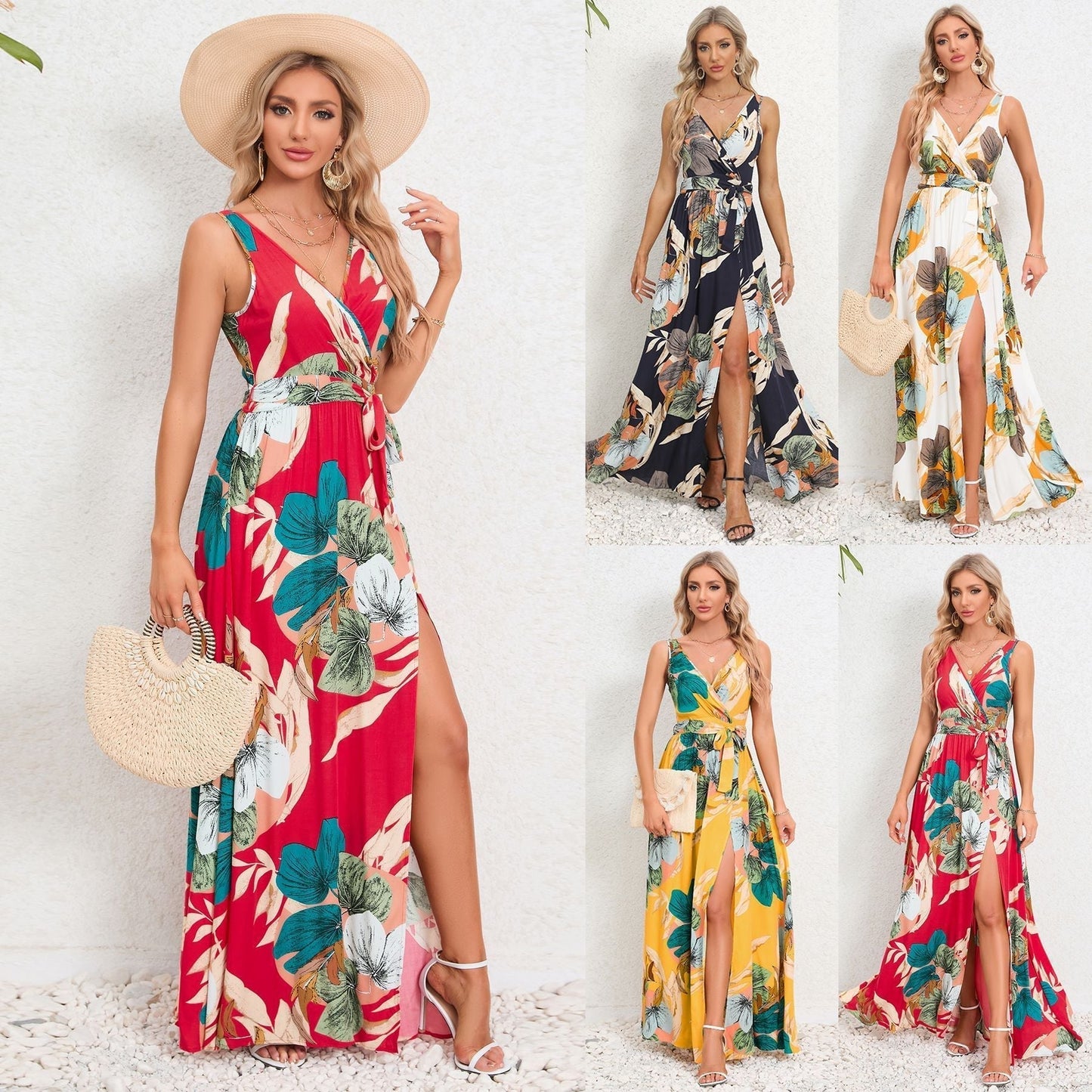 Robe Femme Décolleté Profond Fleuri Élégante - PanierRoyale