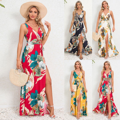Robe Femme Décolleté Profond Fleuri Élégante - PanierRoyale