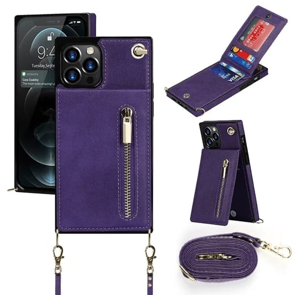 Housse pour iPhone Femme en Cuir avec Porte-cartes Zippé