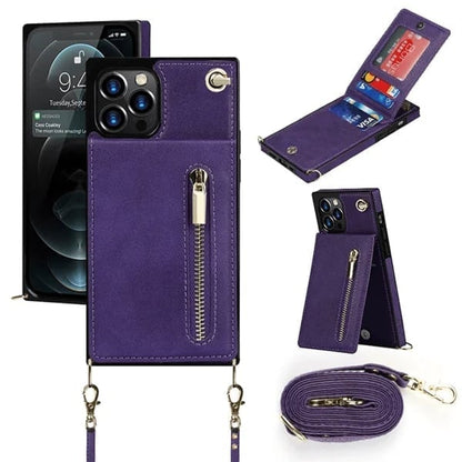 Housse pour iPhone Femme en Cuir avec Porte-cartes Zippé