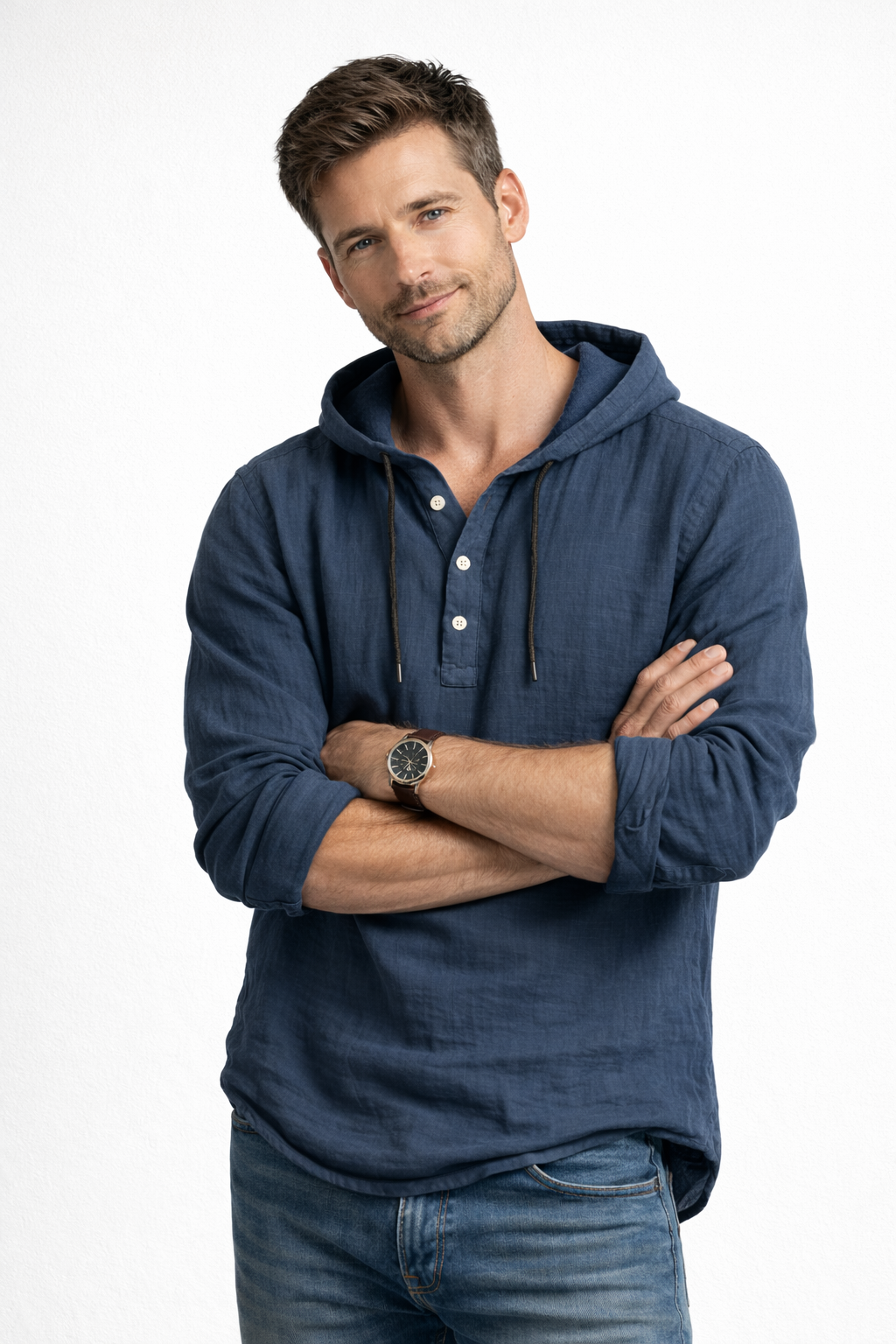 Chemise Homme Lin Coupe Décontractée Capuche Ajustable