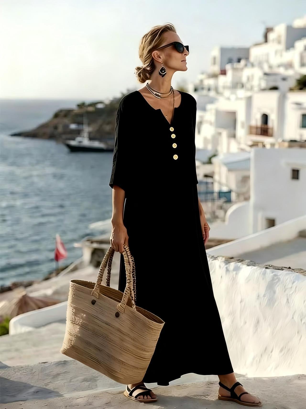 Robe Femme Coton Lin Boutonnée Manches Longues Coupe Ample