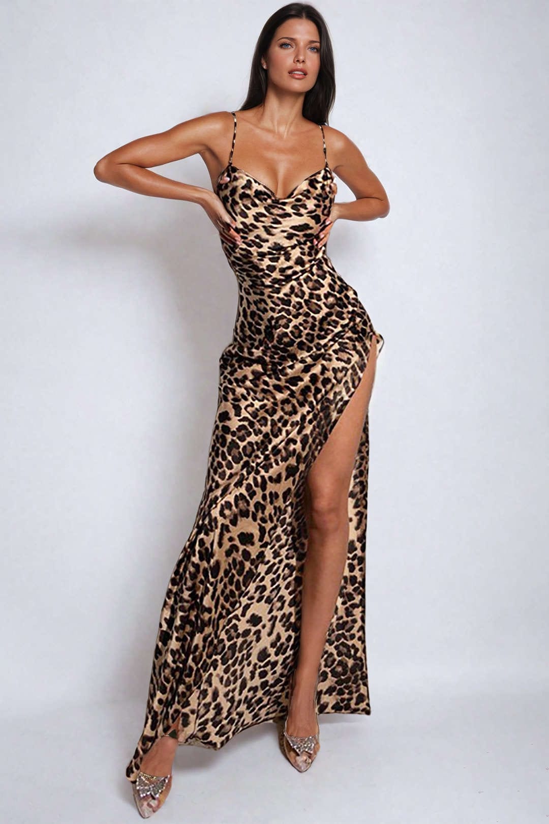 Robe Maxi Léopard Élégante avec Fente sur le Côté - BerlinGlamour