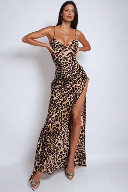 Robe Maxi Léopard Élégante avec Fente sur le Côté - BerlinGlamour