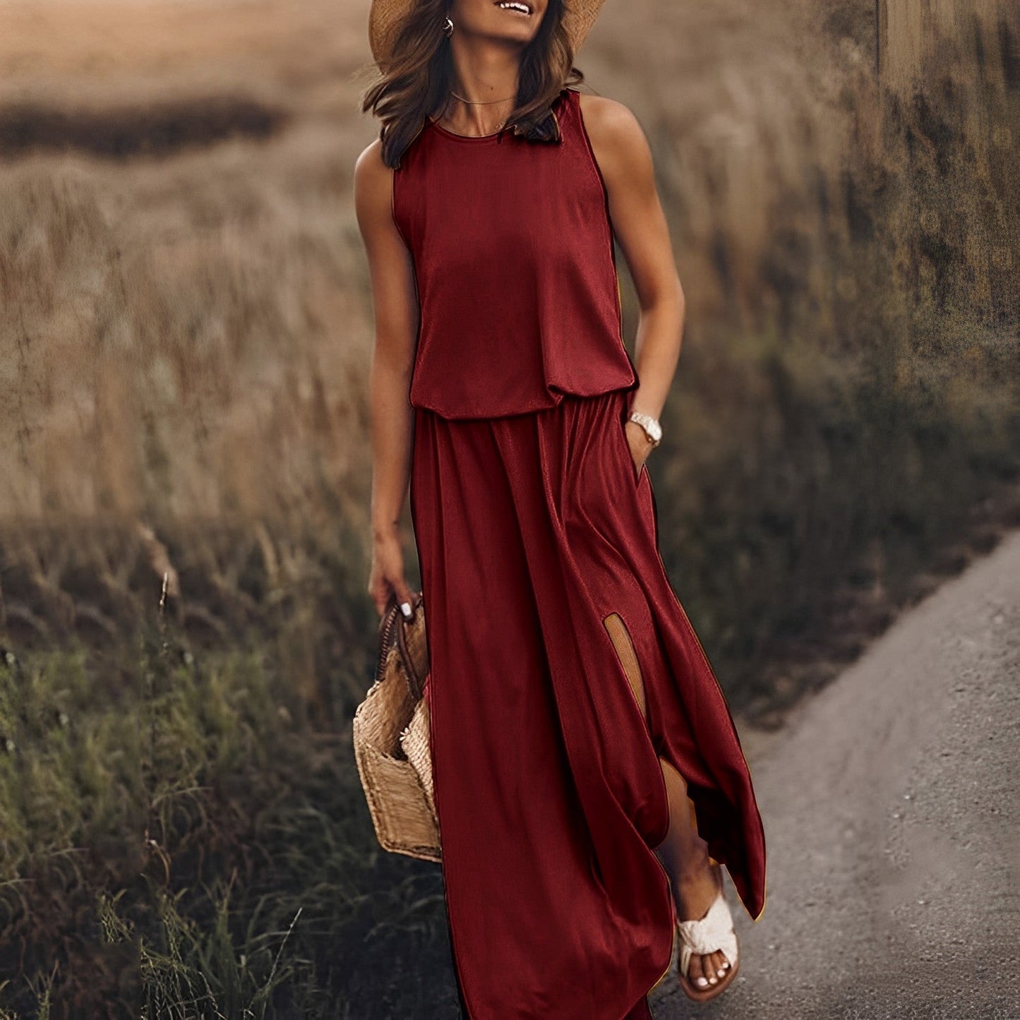 Robe Été Femme Longue sans Manches Décolleté Profond - PanierRoyale