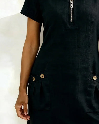 Robe Courte Femme Poches Col Zippé Moderne