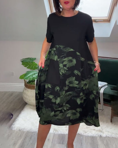 Robe Femme Patchwork Floral Coupe Droite Décontractée